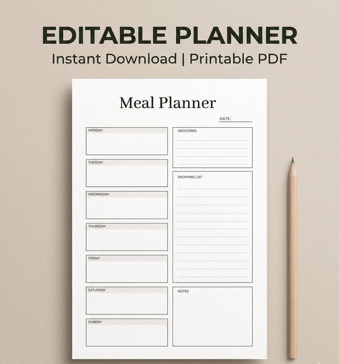 Weekly Meal Planner Printable | Family Dinner Planning Sheet | Meal ...