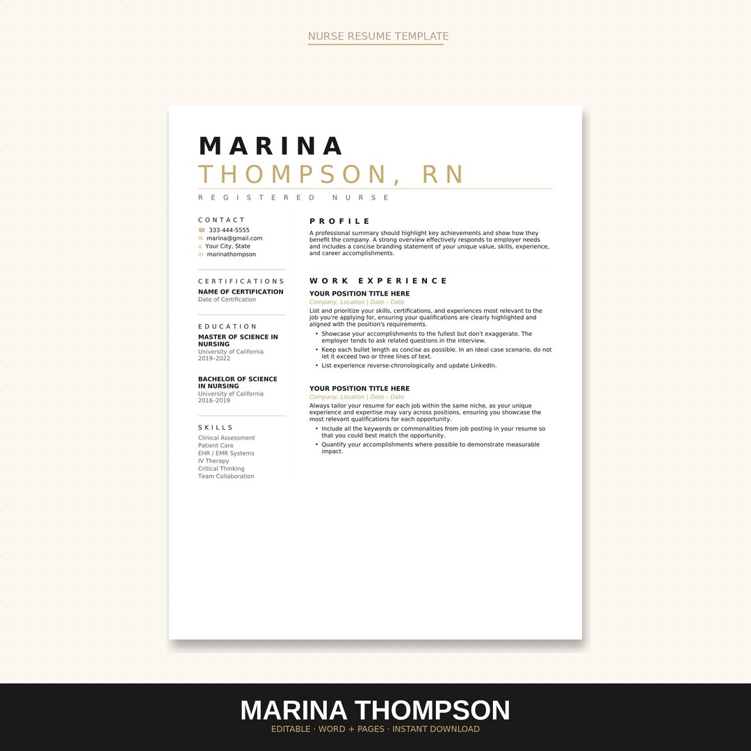 Usrn Cv Example Registered Nurse Resume Template | RN CV | Editable Google Docx & Word ...