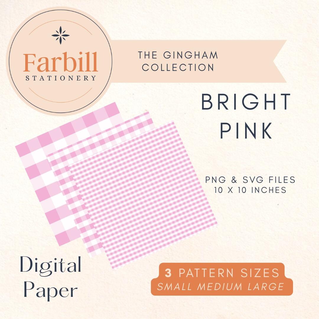 Bright Pink Gingham Digital Paper – Seamless Pattern (10x10 Inches, PNG ...