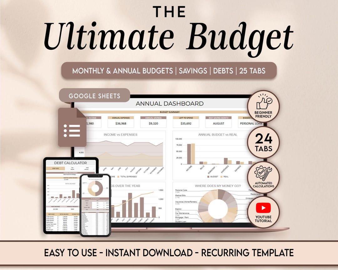 Ultimate Annual Budget Spreadsheet Google Sheets Budget Tracker Yearly ...