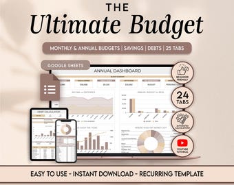 Hoja de cálculo de presupuesto anual definitivo Rastreador de presupuesto de Google Sheets Plantilla de presupuesto anual Presupuesto mensual Planificador financiero digital