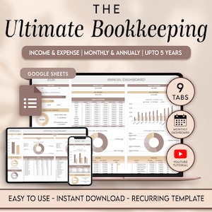 Ultimate Bookkeeping Spreadsheet Template Google Sheets Sales Tax Accounting Bookkeeping Tracker Income and Expense digital planner