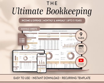 Plantilla definitiva de hoja de cálculo de contabilidad Hojas de cálculo de Google Impuesto sobre las ventas Contabilidad Rastreador de contabilidad Planificador digital de ingresos y gastos
