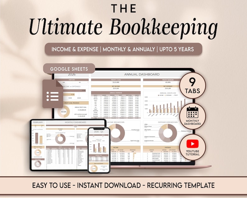 Ultimate Bookkeeping Spreadsheet Template Google Sheets Sales Tax Accounting Bookkeeping Tracker Income and Expense digital planner image 1