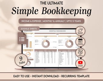 Hoja de cálculo de contabilidad simple Contabilidad empresarial Hojas de cálculo de Google Contabilidad Finanzas Planificador de impuestos Rastreador de gastos Plantilla digital
