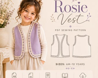 Vest Sewing Pattern For Kids, Toddler Vest Pattern PDF, Waistcoat For Girls And Boys, Children Vest Beginner Friendly Sewing Pattern