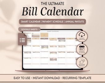 Calendario de facturas Hoja de cálculo de Google Planificador de facturas mensuales Seguimiento de pagos Presupuesto Organizador de finanzas personales Calendario editable