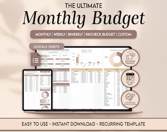 Presupuesto mensual por sueldo, hojas de cálculo de Google, planificador de presupuesto, hoja de cálculo, seguimiento de presupuesto mensual sencillo y sencillo para principiantes, plantilla digital