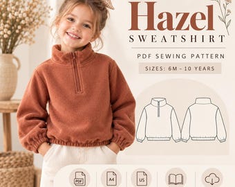 Girls Sweatshirt Sewing Pattern, Kids Winter Sweatshirt Pattern Stand Collar Shirt For Children Easy Beginner Friendly Sewing Pattern