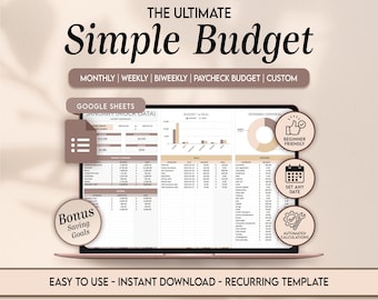 Planificador de presupuesto simple Hoja de cálculo Presupuesto de cheque de pago fácil Hojas de cálculo de Google Seguimiento de presupuesto mensual Paquete de finanzas personales Plantilla digital