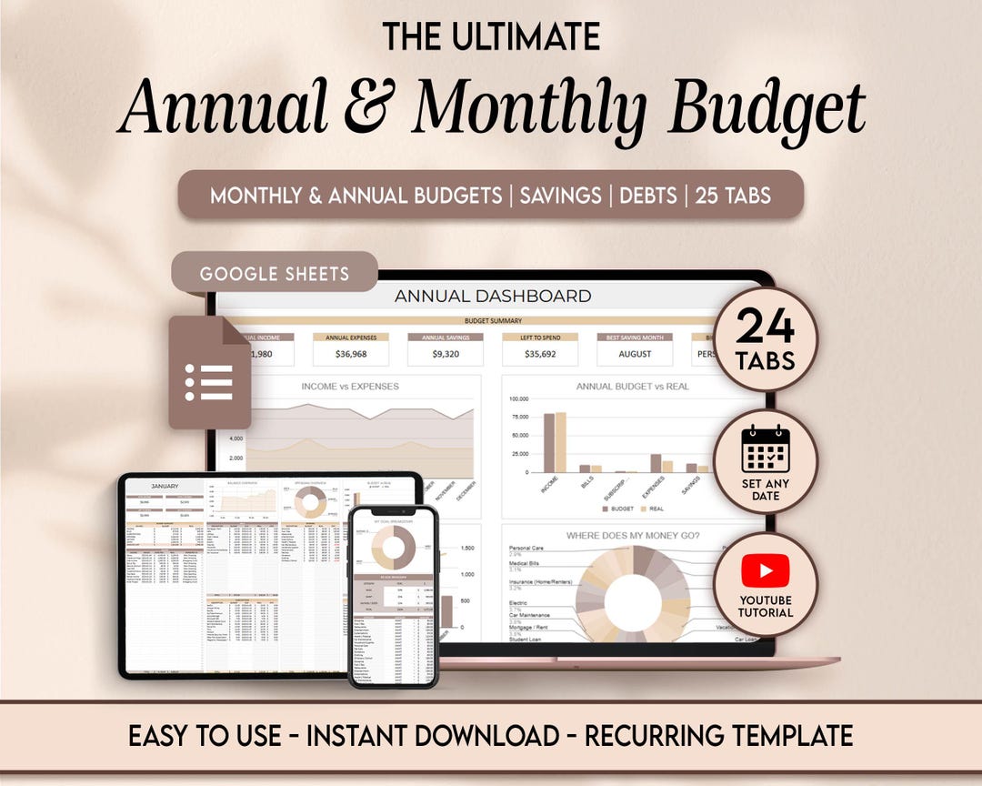 Annual Budget Spreadsheet Google Sheets Budget Planner Yearly Budget ...