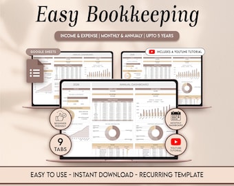 Plantilla de hoja de cálculo de contabilidad para pequeñas empresas, plantilla de Google Sheets, seguimiento de gastos de ventas, plantilla de contabilidad, seguimiento de ingresos, descarga digital