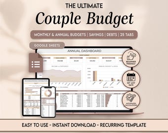 Hoja de cálculo de presupuesto para parejas para Google Sheet. Planificador de presupuesto anual para parejas. Gastos compartidos. Facturas. Panel de socios dividido. Descarga digital.