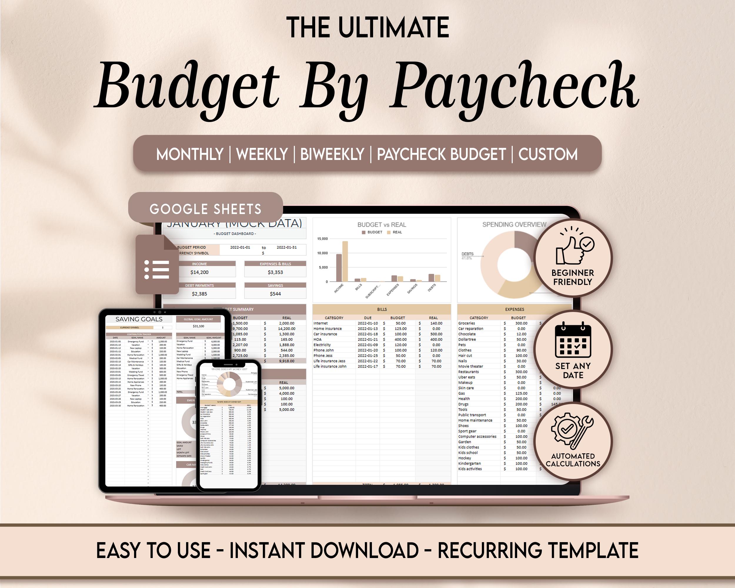 Budget by Paycheck Google Sheets Spreadsheet Monthly Paycheck Budget ...
