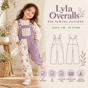 Girls Overalls Sewing Pattern, Kids Overalls Pattern PDF, Toddler Jumpsuit, Little Girls Dungarees, Kids Jumpsuit Easy Beginner Friendly