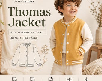 Kids Jacket Sewing Pattern PDF Toddler Jacket For Boys, Kids Bomber Pattern, Children's Coat DIY Beginner Friendly Sewing Size 6M-10Y