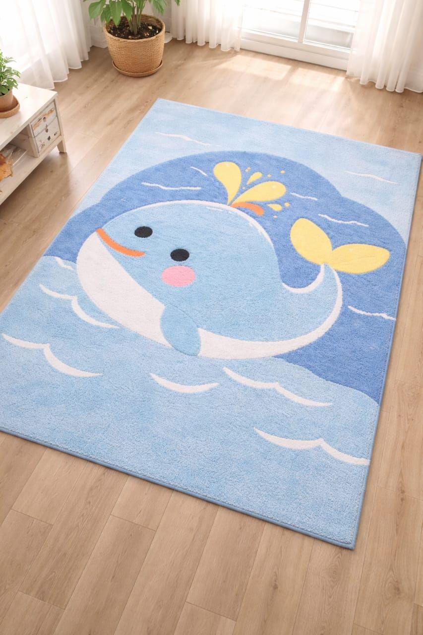 Kids Whale Rug | Cute Blue Ocean Animal Area Rug for Nursery & Kids ...