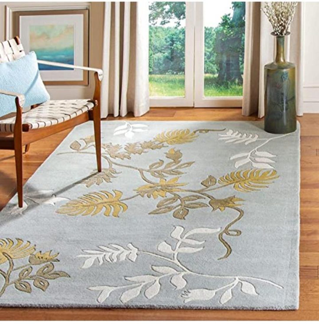 Botanical Hand Tufted Area Rug, Modern Floral Wool Carpet, Neutral ...