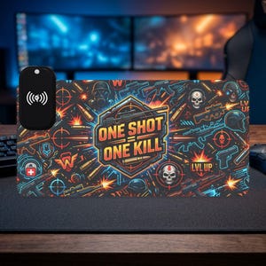 Tappetino per mouse da gioco One Shot One Kill, tappetino da scrivania grande per gamer, regalo per giocatori, accessori tattici da cecchino per PC, fantastico complemento d'arredo per la stanza da gioco, tappetino da scrivania premium XL