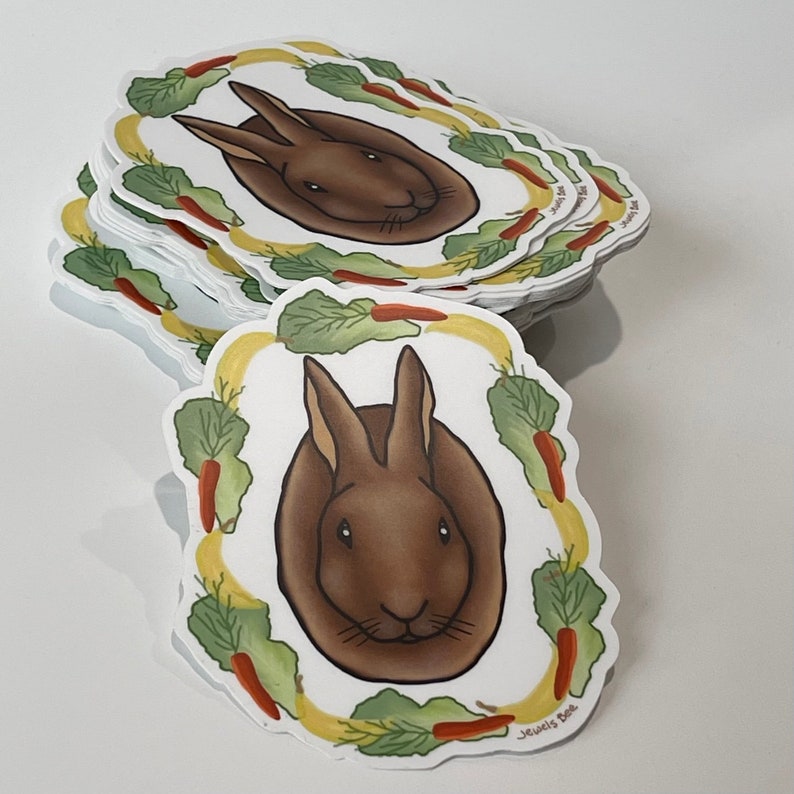 Bunny with Wreath of Veggies Sticker, Bunny Sticker, Gift for Bunny Owner, Gift for Kids, Gift for Bunny Lovers, Bunny Decal, Rabbit Decal imagen 2