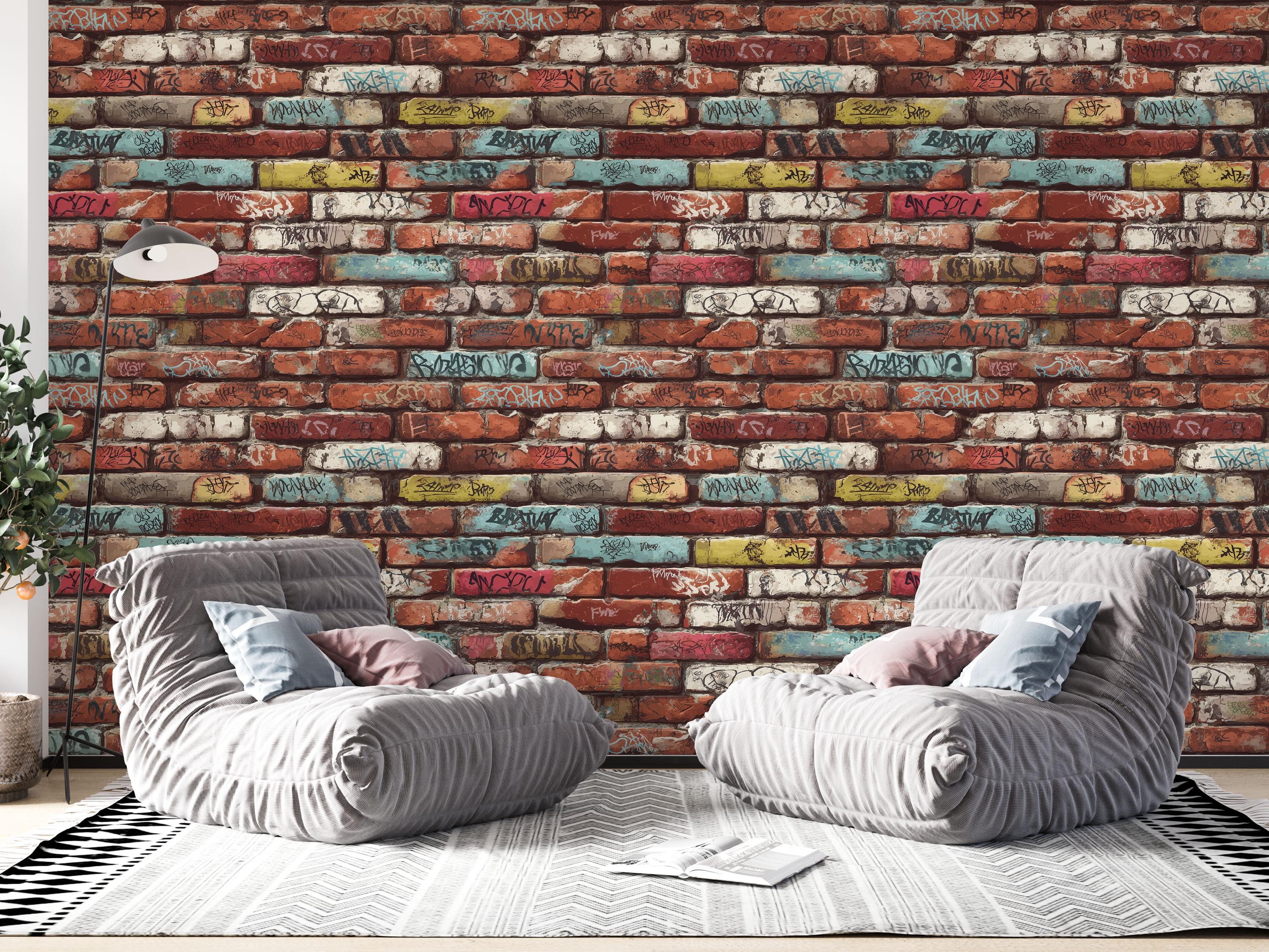Colorful Graffiti Brick Wall Mural, Street Art Peel and Stick Wallpaper ...