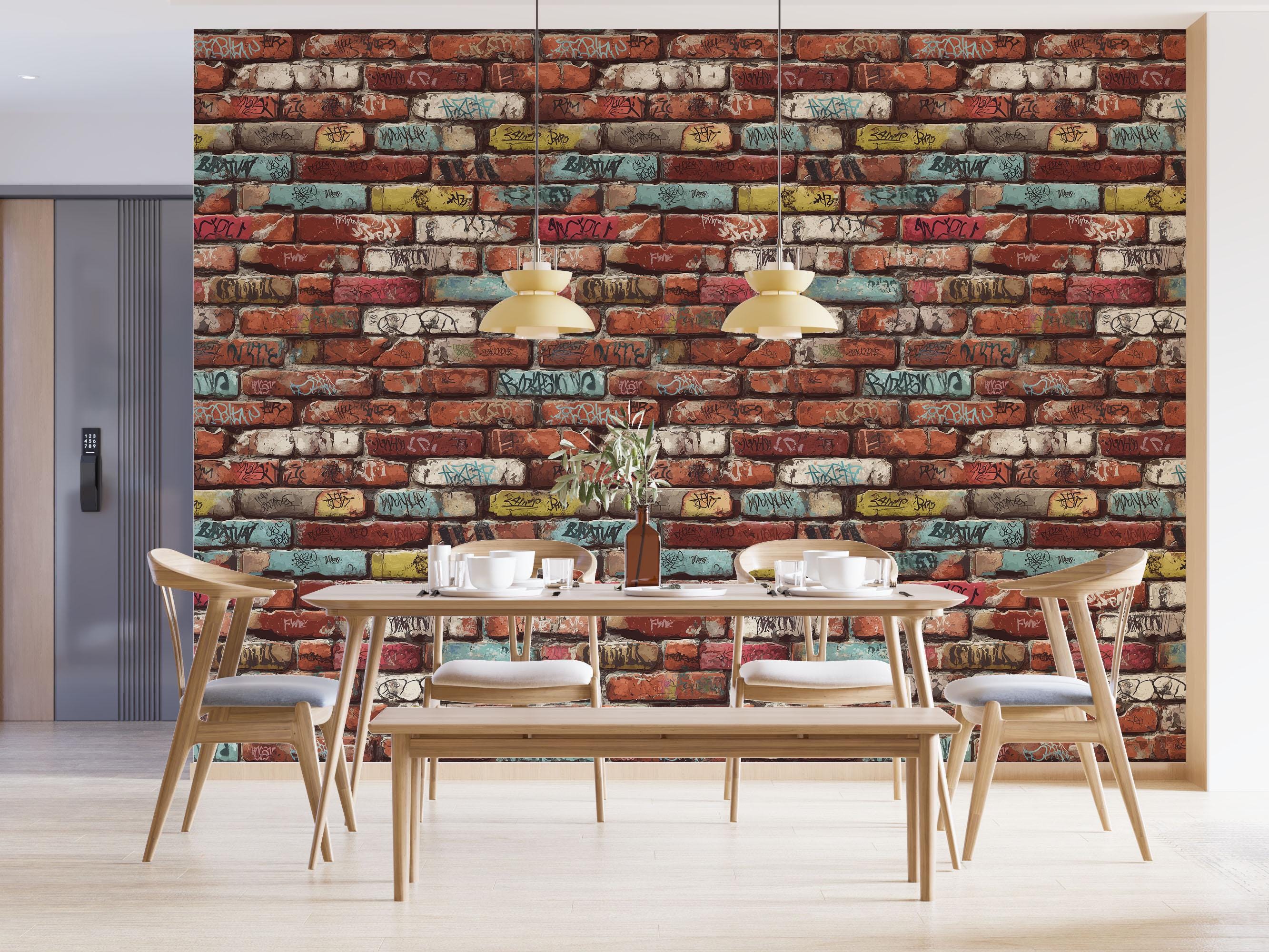 Colorful Graffiti Brick Wall Mural, Street Art Peel and Stick Wallpaper ...