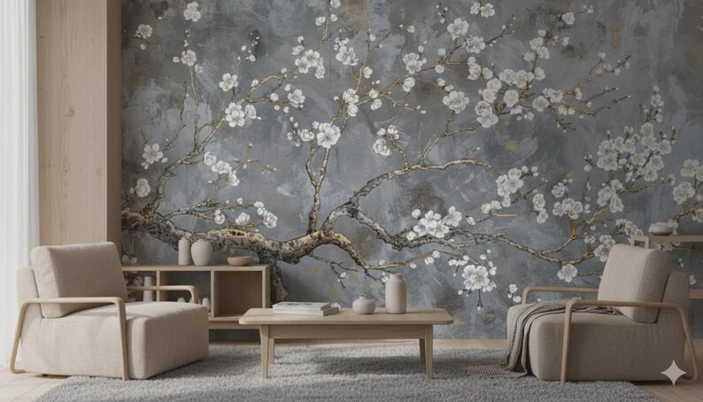Cherry Blossom Wallpaper, Chinoiserie Floral Branch Peel and Stick ...