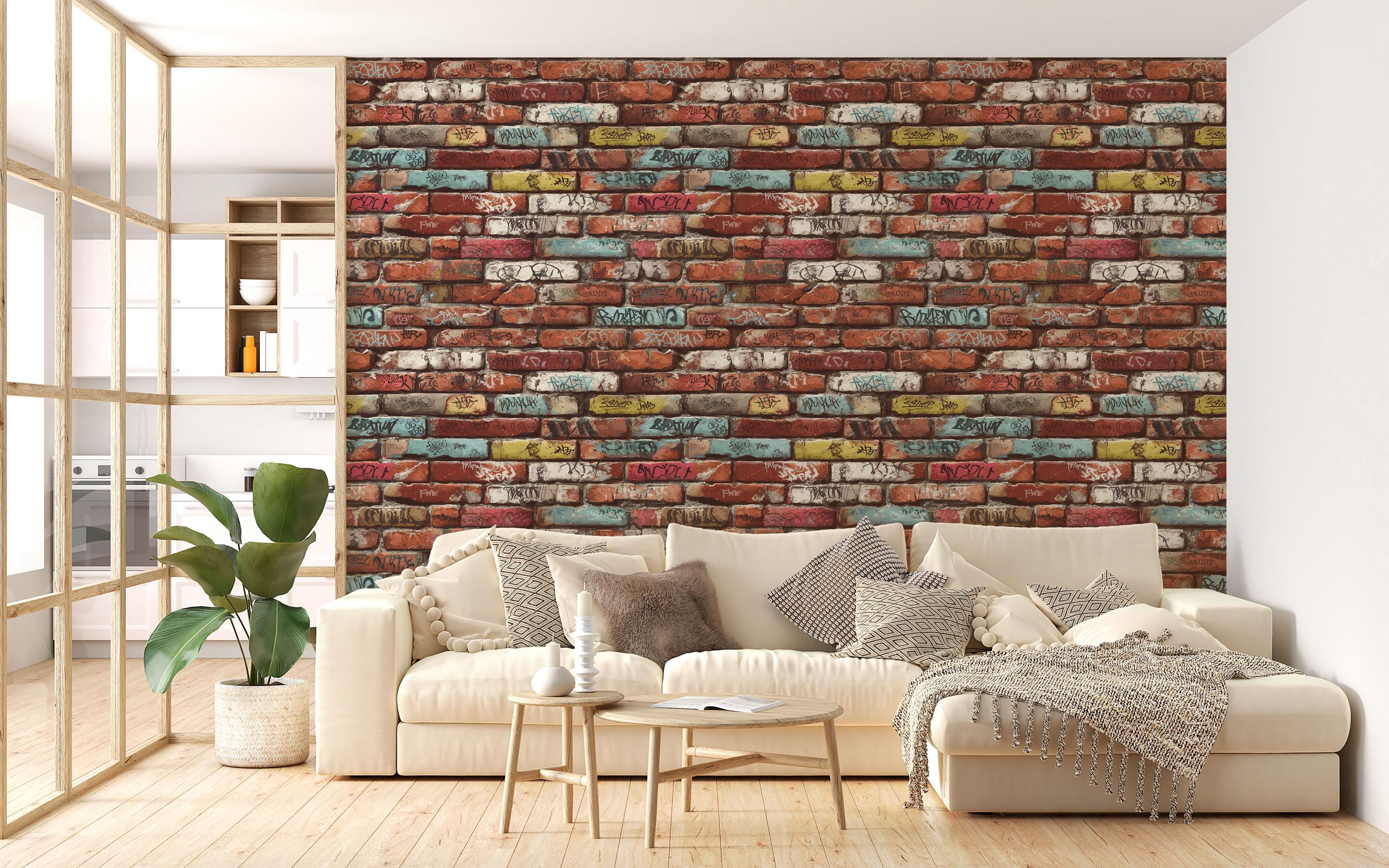 Colorful Graffiti Brick Wall Mural, Street Art Peel and Stick Wallpaper ...
