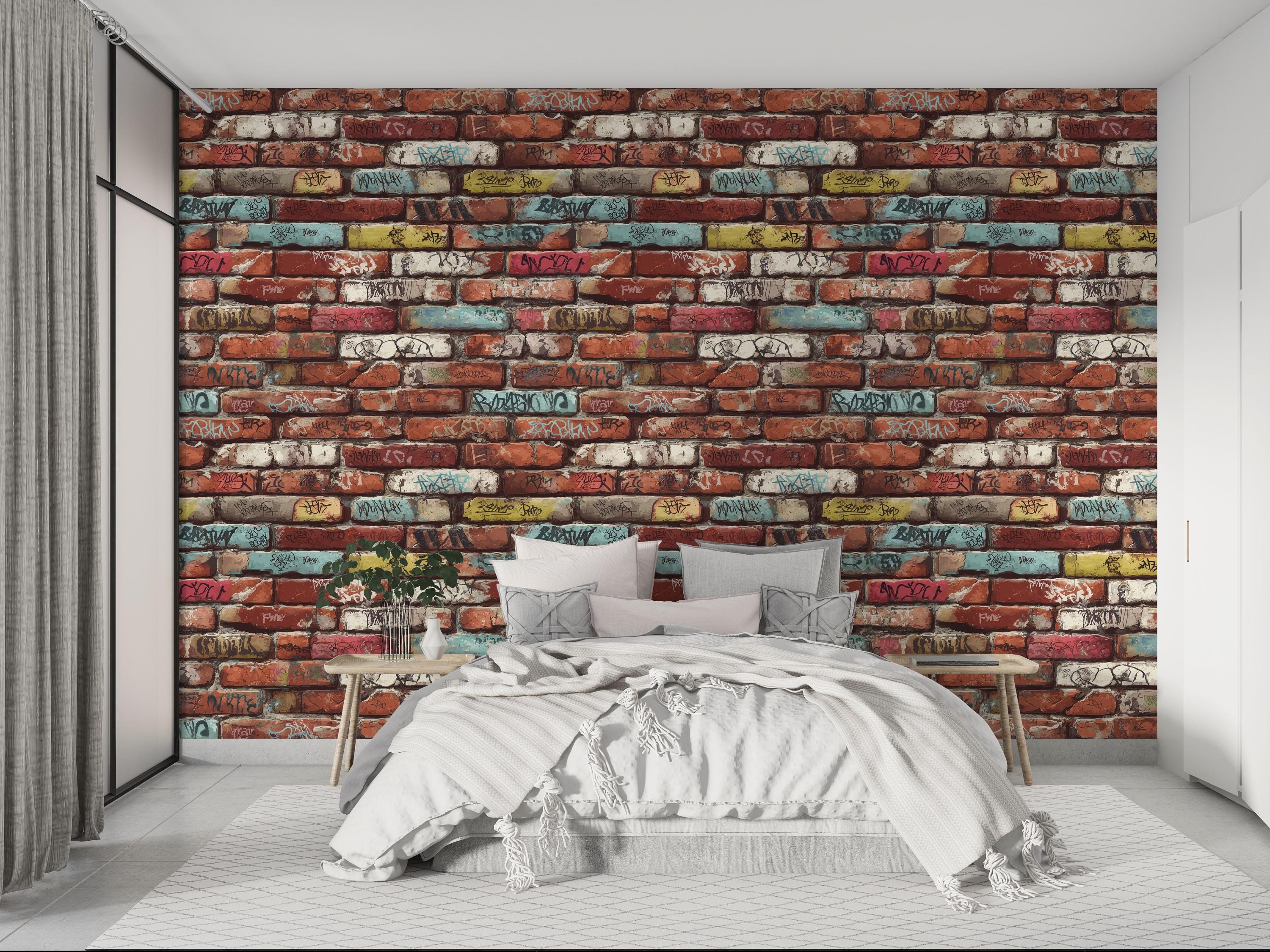 Colorful Graffiti Brick Wall Mural, Street Art Peel and Stick Wallpaper ...