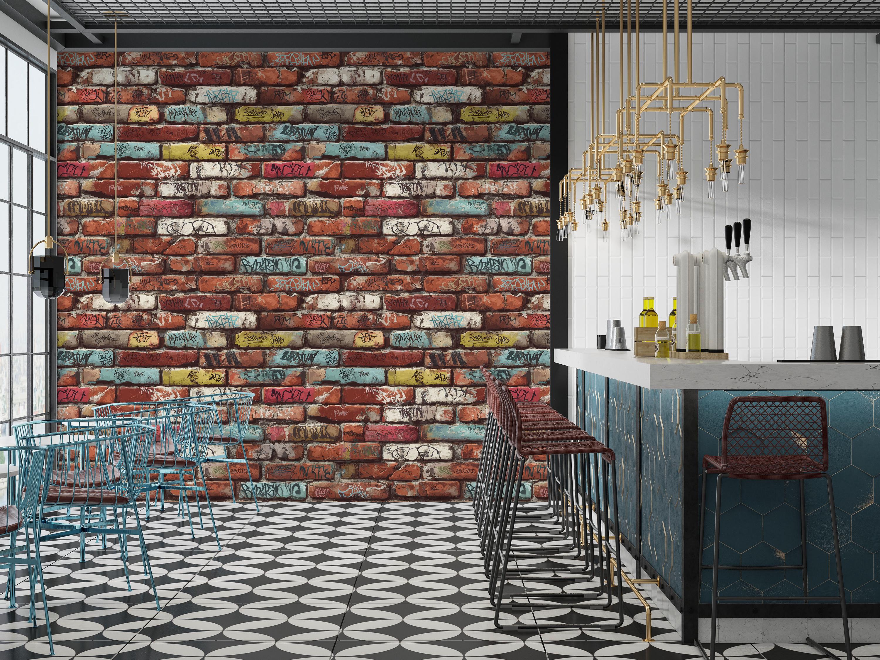 Colorful Graffiti Brick Wall Mural, Street Art Peel and Stick Wallpaper ...