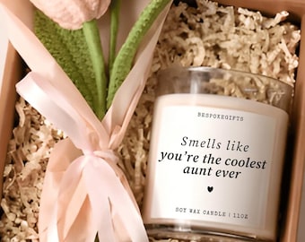 Coolest Aunt Ever Candle Gift Box: Aunt Gift Set with Soy Candle and Crochet Tulips