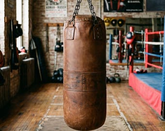 Leather Punching Bag | Vintage Boxing Bag, Distressed Brown Heavy-Duty Sandbag, Custom MMA Kickboxing Training-Gear