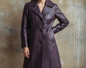 Paarse leren autojas dames | Jas van volnerf lamsleer | Minimalistische halflange leren jas | Dieppruime winterjas | Handgemaakte jas