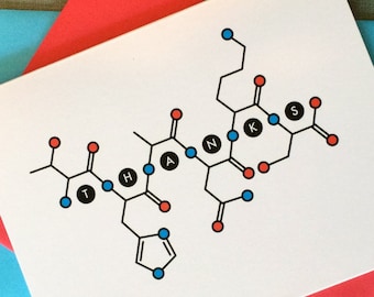 50 science thank you cards – Biology THANKS card – Amino acid molecular structure spells out your gratitude