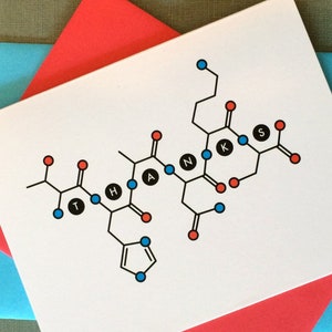 Science thank you cards Biology THANKS card 6-pack Amino acid molecular structure spells out your gratitude image 1