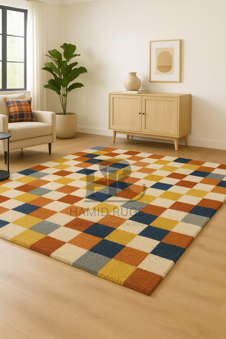 Modern Checkered Multicolor Area Rug – Luxury Hand Tufted Geometric ...