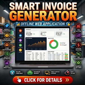Invoice Generator POS, Client Tracker, Billing Software with Product Catalog, Sales Dashboard, Inventory Management App, Small Business Tool
