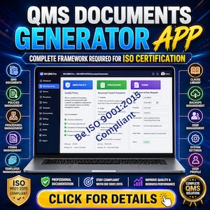 ISO 9001:2015 QMS Documents Creator, 71+ Quality Management Templates, Internal Audit Checklists, Gap Analysis Matrix & Compliance Register