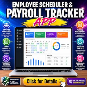 Employee Scheduler & Payroll Tracker, Staff Shift Planner, Work Schedule Manager, Timesheet Tracker, Payroll Calculator, HR Dashboard Tool