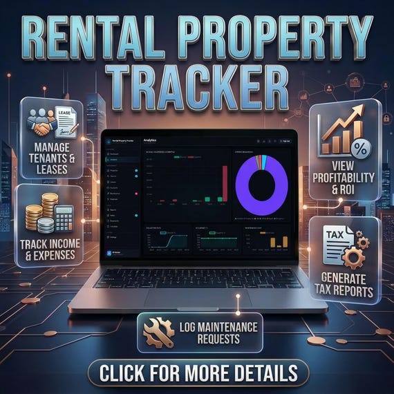 Rental Property Tracker Dashboard, Landlord Management Software, Real Estate Portfolio, Income & Expense Tracker, Tenants Record Organizer