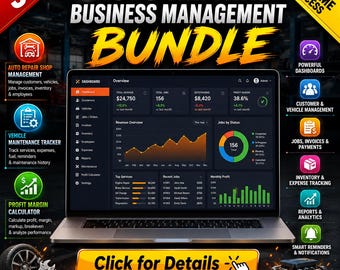 3-in-1 Auto Repair Shop Management Bundle, Garage Management System, Mechanic CRM Tool, Vehicle Maintenance Tracker App & Pricing Calculator