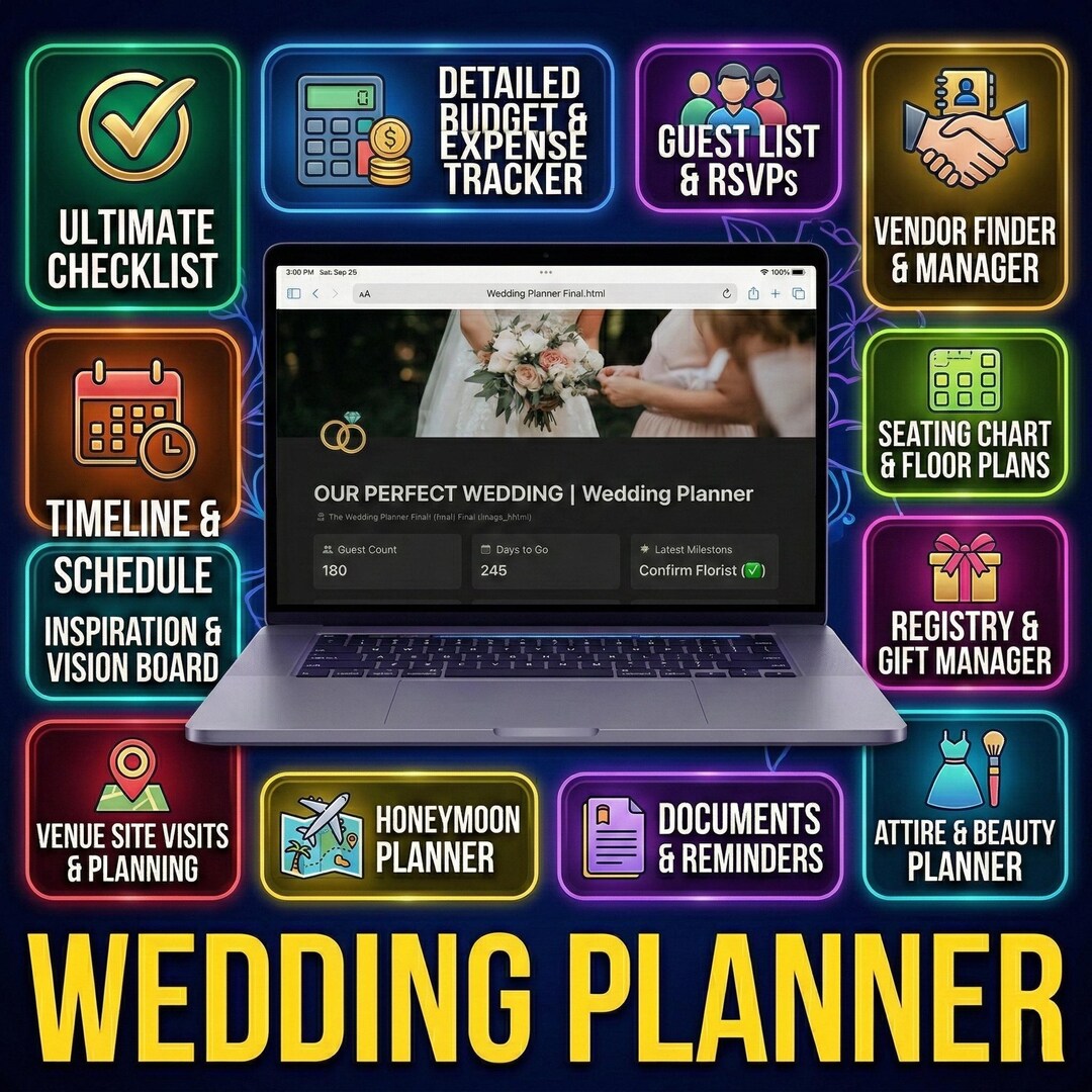 Digital Wedding Planner, Wedding & Honeymoon Budget Tracker, Timeline ...