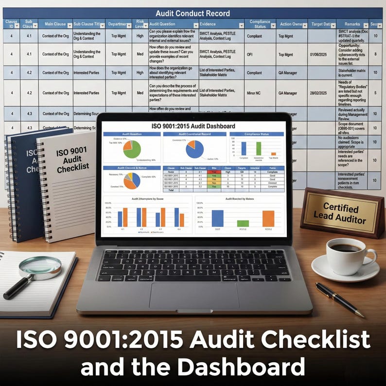 Checkliste für interne Audits nach ISO 9001:2015 | Dashboard für Qualitätsmanagementsysteme (QMS) Bild 1