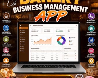 All-in-One Bakery Business Management System, Inventory Tracker, Invoicing, Financial Reports, Client/ Vendor Manager, Payroll & Expense Log