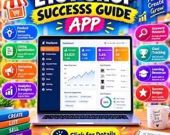 Gamified Etsy Seller Success Guide, Shop Planner Tool, Interactive Offline App for Etsy SEO, Fees + Profit Calculator, Listing Tips & Tricks