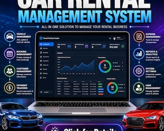 All-in-One Car Rental Management System, Fleet & Vehicle Rental Tracker Software, Rent a Car Business Planner, Fleet Management Dashboard