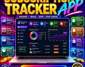 Subscription Tracker App, Bill Organizer, Expense Manager, Monthly Payment Tracker, Budget Planner, Subscriptions Manager, Finance Dashboard