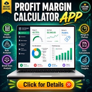 Profit Margin Calculator, Pricing Calculator for Small Business, Cost Analysis Tool, Product Price Template, Financial Planner for Shops