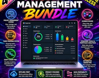 Project Management Bundle, Task Tracker App, Kanban Board, Gantt Chart Planner, Workflow System, Productivity Dashboard, Small Business Tool