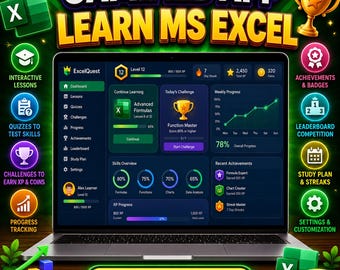 MS Excel Learning App, Learn Excel Offline with Quizzes, Formulas, Shortcuts, Practice Tests, Course Progress Tracker, Office Skills Guide